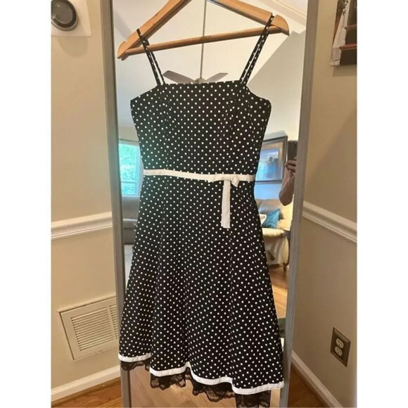 I.N San Francisco Polka Dotted Fit and Flare Dress Size 3 Black/White - Picture 2 of 9